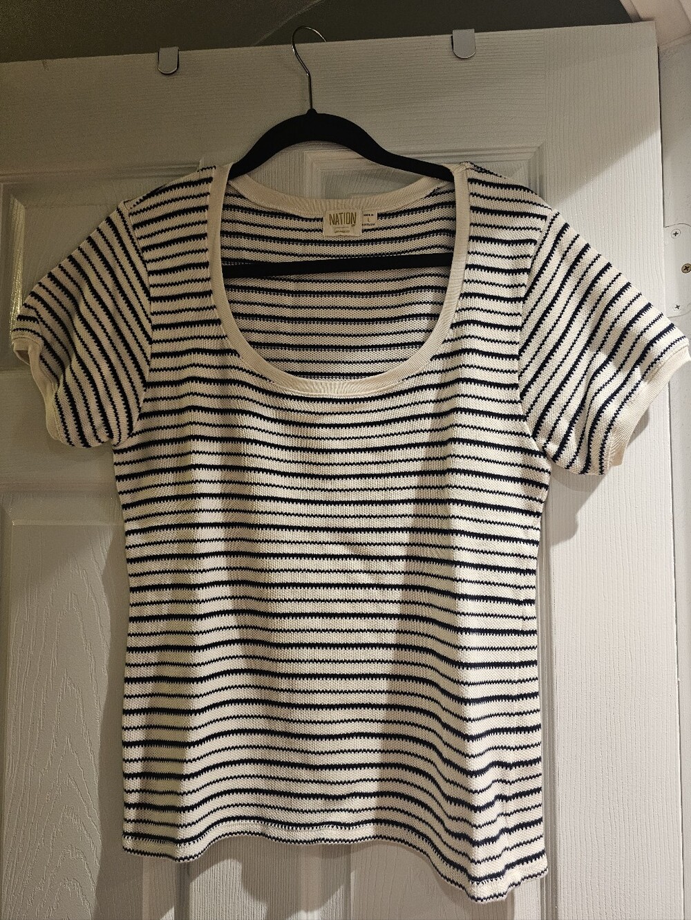 Nation LTD Cream and Navy Striped Scoop Neck Tee